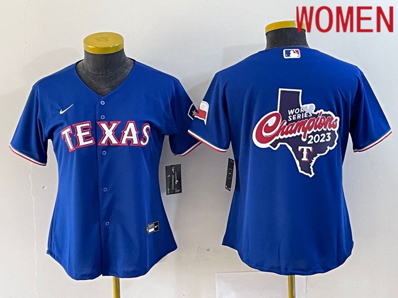 Custom Women Texas Rangers Blank Blue Game Nike 2023 MLB Jersey style 2